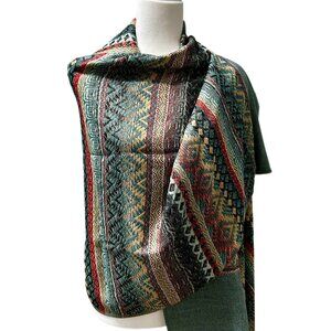 Peruvian Andean Scarf Wrap | Multicolor Geometric Knit | Artisan Style Shawl